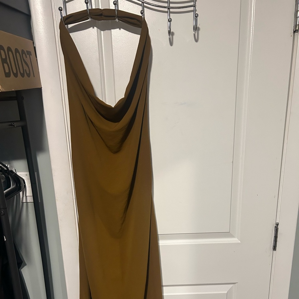 Zara Strapless Cowl Dress in Olive